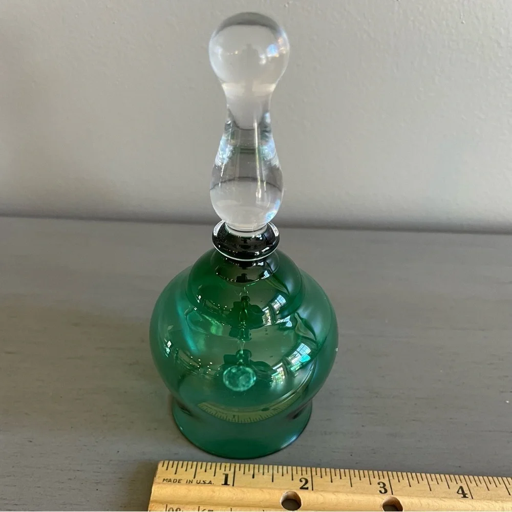 Vintage Green Glass Bell with Clear Handle Holiday Collectible 5